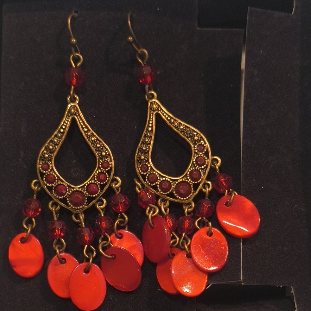 Avon Red and Gold Teardrop Earrings